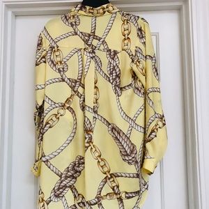 ZARA Yellow Blouse Chain Rope Print Blouse Shirt Medium